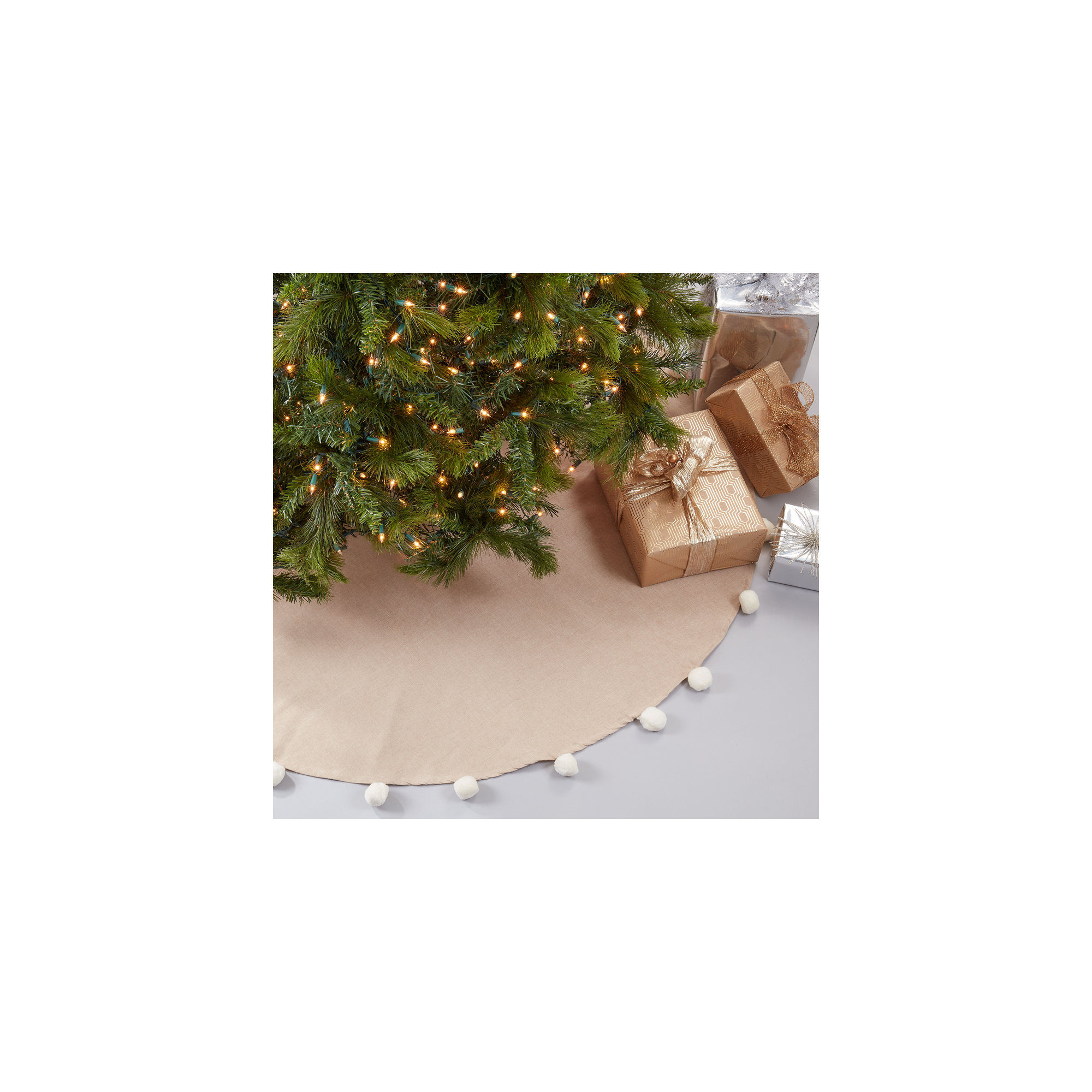Pom Pom Collection Cotton Tree Skirt, Natural, 53" x 53"