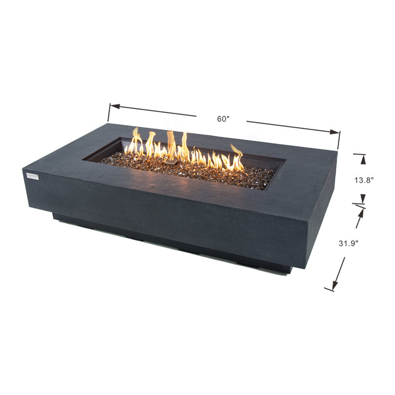 Rectangle Concrete Smokeless Fire Pit Table with Lid, Natural Gas