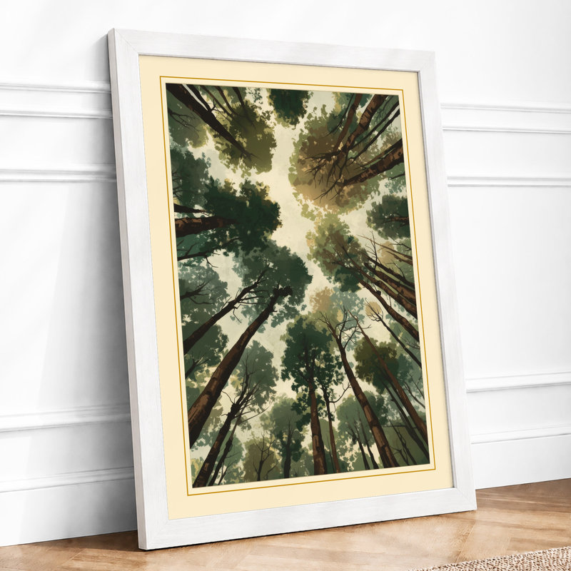 Skyward Through Evergreens Scandinavian - Framed Print, A3 - 42.0 x 29.7 cm, White