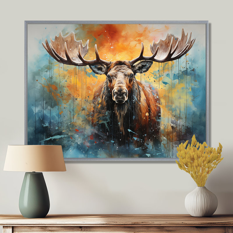 «Colorful Moose Majestic Collage II - Moose», reproduction sur toile encadrée, H 16 po x l 32 po x P 1 po