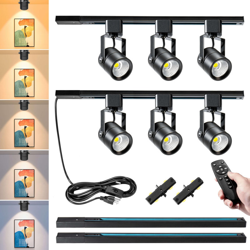 Ensemble d'éclairage sur rail 6 lumières à DEL 6 lumières, H 6,6 pi, télécommande, noir 10 W