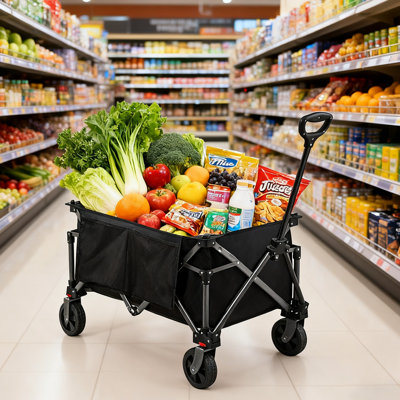 Foldable Wagon with All-Terrain Wheels, Portable Wagon Cart with Extended Tailgate, Adjustable Handle, Utility Cart for Camping, Grocery Shopping, Garden, Sports, Outdoor Beaches