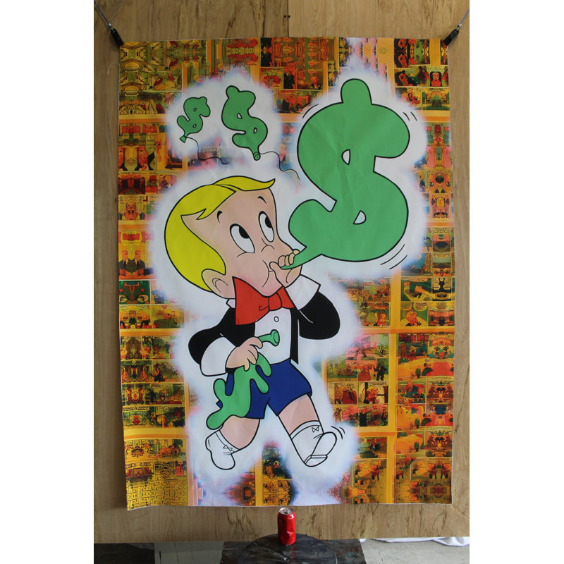 Nifao Collection Monopoly Boy, Richie Rich, Blowing Dollar Signs Unframed Rolled Canvas 74 x 52