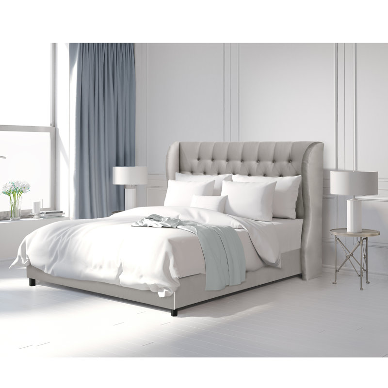 Brogun Upholstered Wingback Bed, Queen, Shantung Khaki