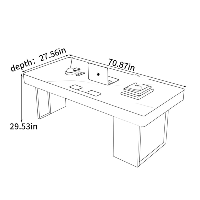 Bureau italien de luxe minimaliste italien, H 29,53 po x l 70,87 po x P 27,56 po