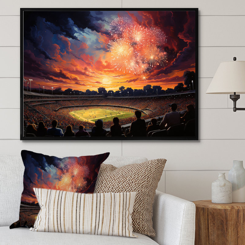 Koley Sport Stadium sous les projecteurs sur toile, H 16 po x l 32 po x P 1 po, Cadre flottant noir