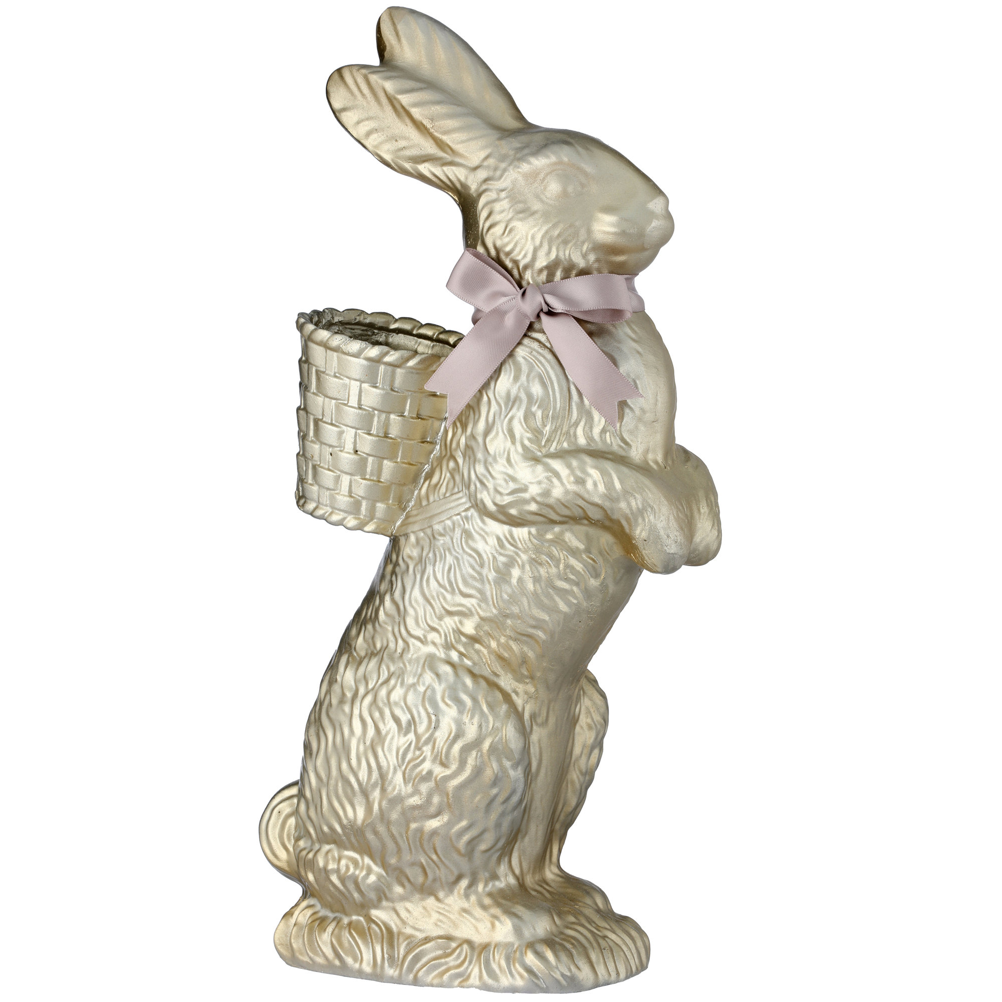 Resin Chocolate Standing Bunny With Basket 35", 14 in x 7in, Champagne