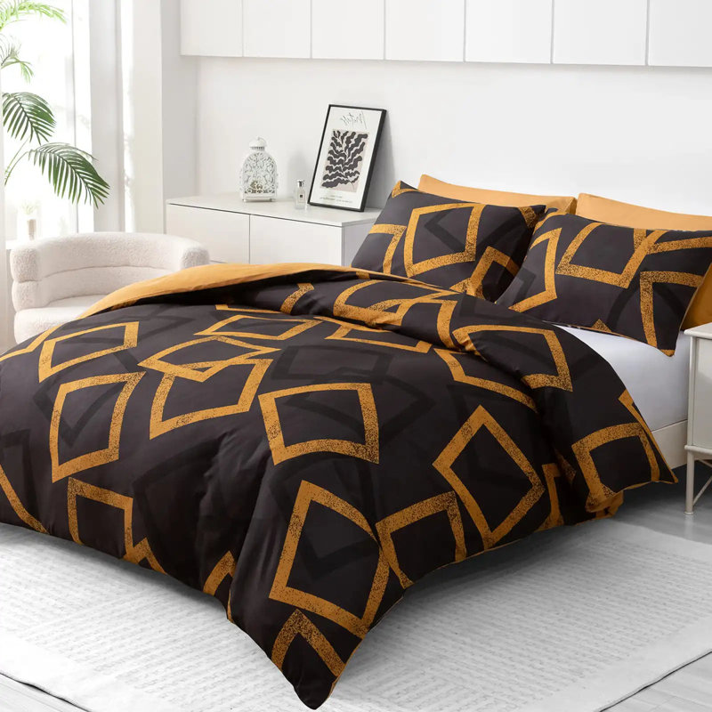Premium Reversible Duvet Cover Set with Zipper Closure and Corner Ties, Single Duvet Cover + 1 Standard Pillowcase