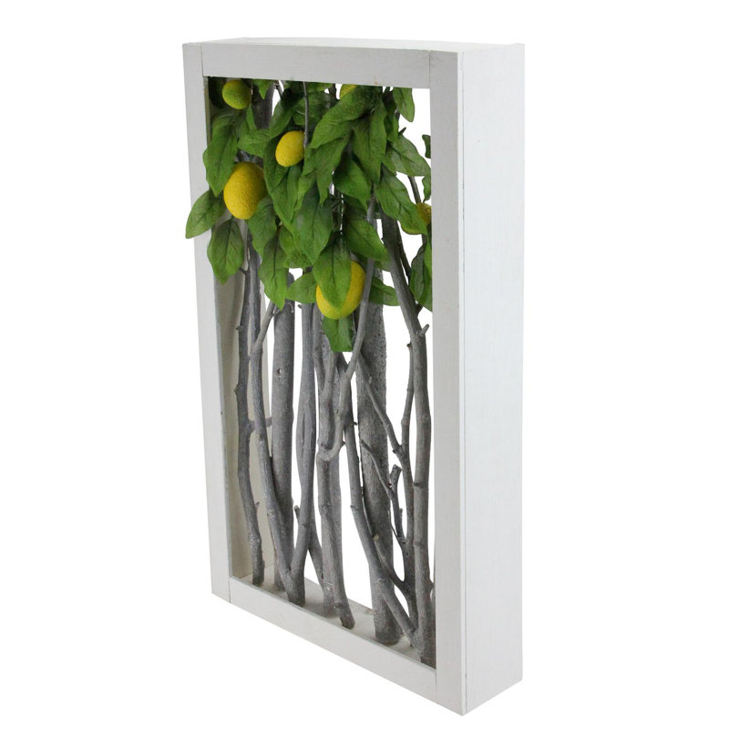 18.5" White Birch Branch Lemon Tree Rustic Wooden Frame Decoration