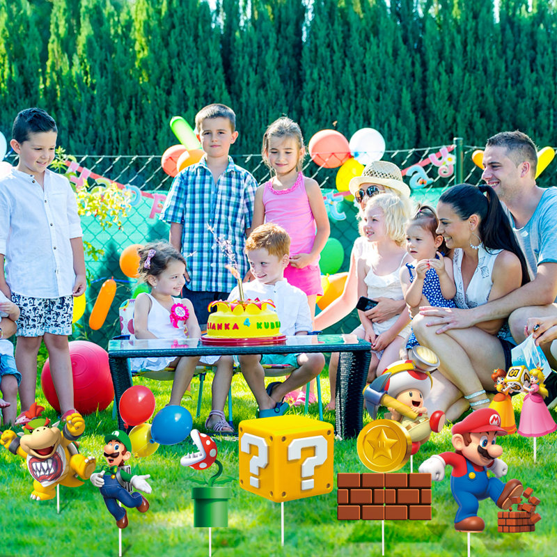 Panneaux de jardin à thème Mario, 8 panneaux de jardin avec piquets
