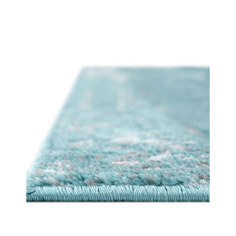 Tapis floral turquoise Brandt, Rectangle 4 pi 1 po x 6 pi 1 po