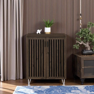 Clackamas Smoked Oak 2-Door Freestanding Storage Cabinet with Adjustable Shelves - Mid-Century Modern Engineered Wood Shoe Organizer for Entryway Living Room