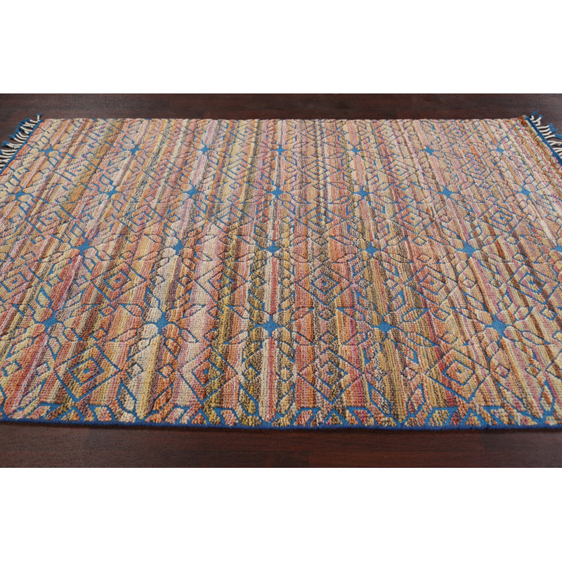 Tapis de zone en laine noué lae 5 pi 6 po x 8 pi "one-of-kind" à la main
