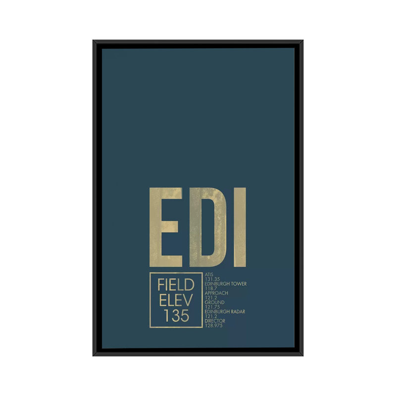 « édimbourg », art textuel sur toile, "air traffic control series", H 26 po x l 18 po x P 1,5 po, Toile avec cadre noir