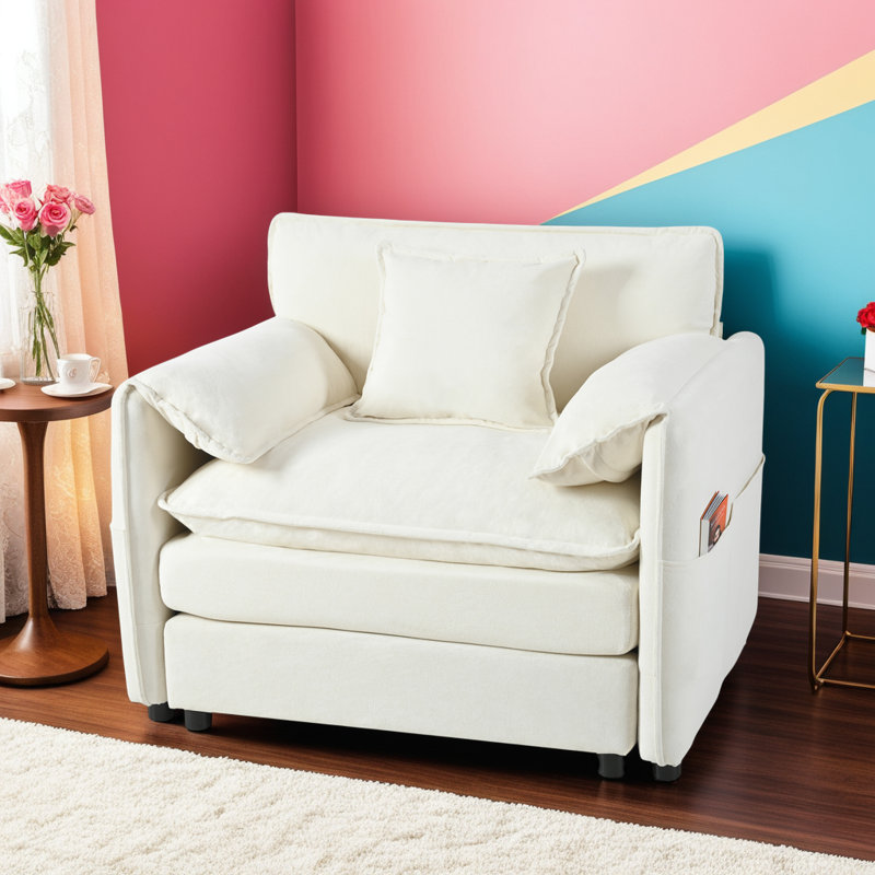 Fauteuil d'appoint surdimensionné en chenille surdimensionné, Chenille beige, 1