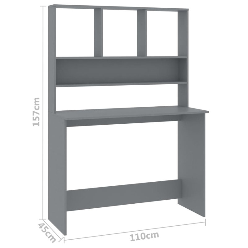 Bureau d'ordinateur avec tablettes Charlsea, Gris foncé