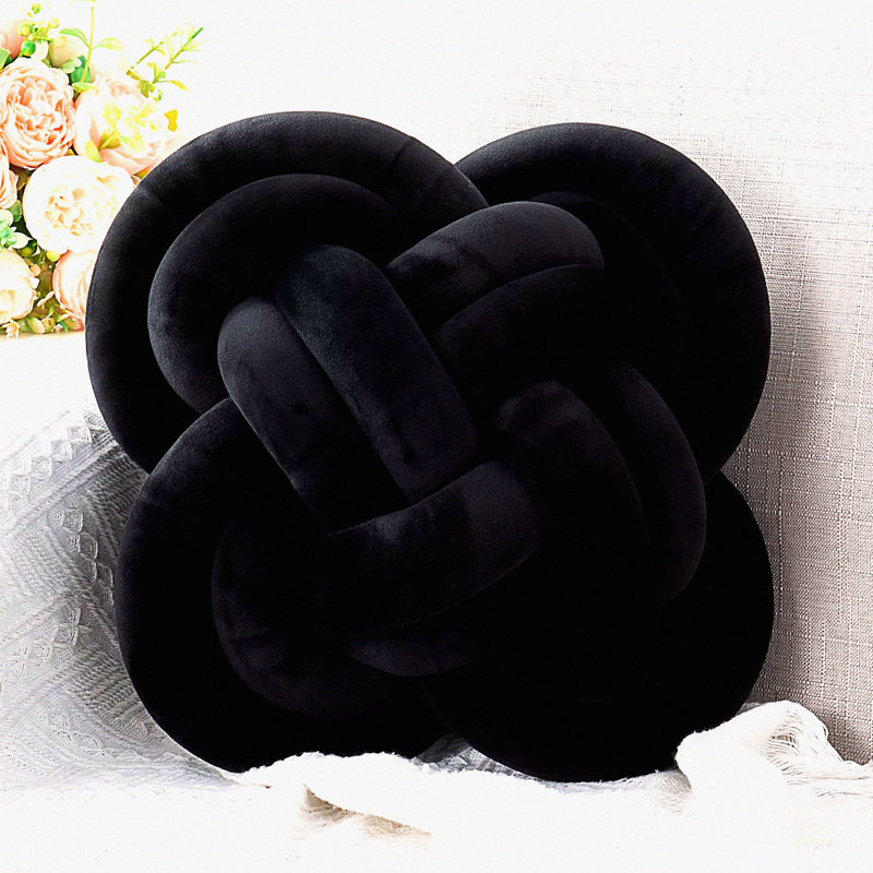 Plush Knot Ball Pillow - Decorative Throw Cushion for Couch, Bed, Living Room & Dorm - Black Square Knot Decor - Xmas Home Decor Accent