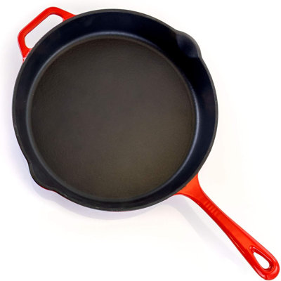 Poêle en fonte émaillée 10,25 pouces - Poêle à frire antiadhésive avec deux becs verseurs, conception sécuritaire pour le four, batterie de cuisine à rétention de chaleur durable