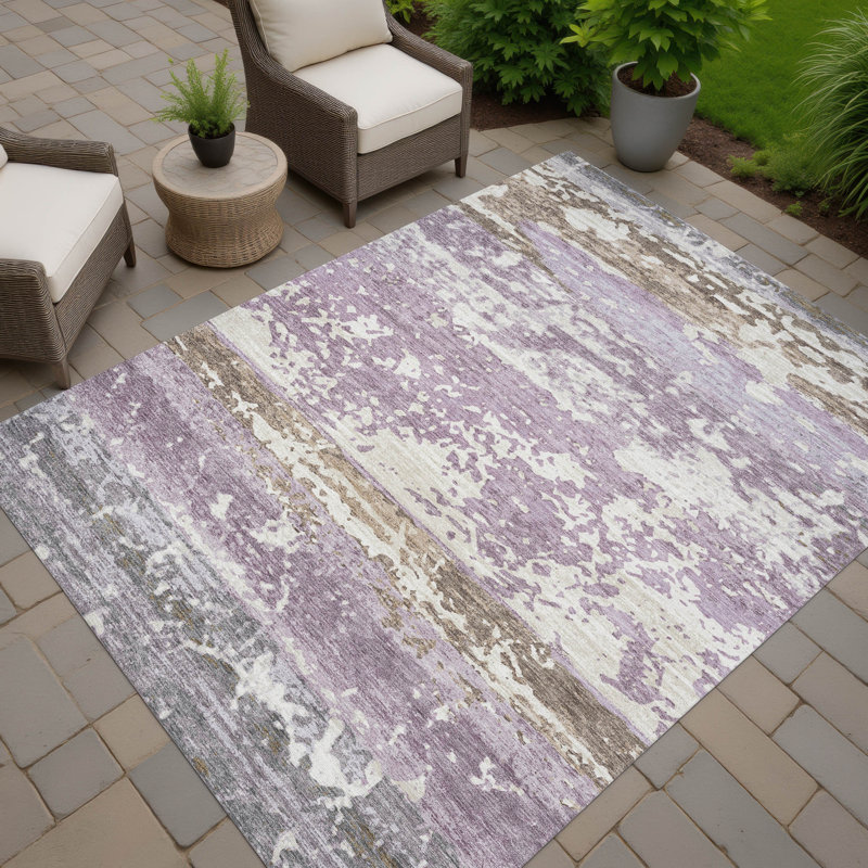 Machine Washable Indoor/Outdoor Lanphear ACN2398 Stripes Rug, Rectangle 3' x 5'