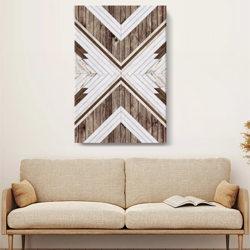 Symmetrical Abstract 'Geometric Wood Panel Pattern' Graphic Art Canvas