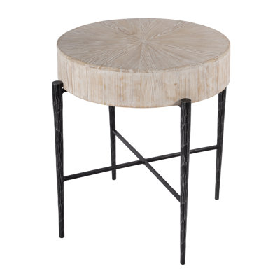 Labrina 24.5 in. W Round Wood and Iron Side Table