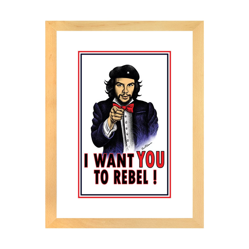 « Che » par Ben Heine-impression, Blanc, H 24 po x l 16 po x P 1 po, Toile avec cadre en bois beige