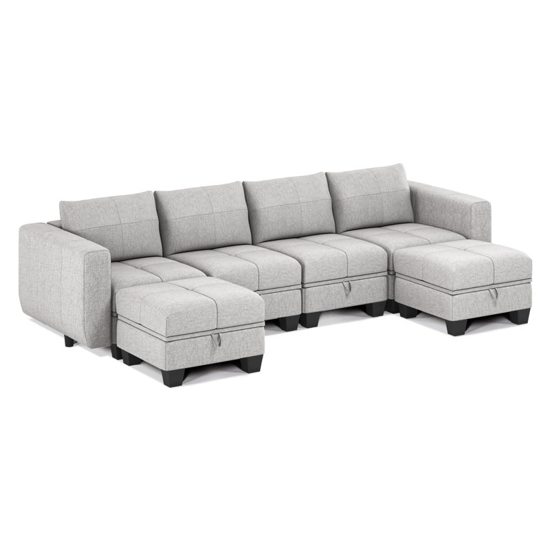 Fabric Corner Sectional, Light Grey, 5, 6