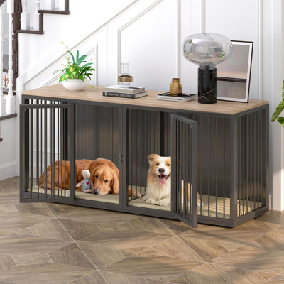 Large cage pour chien pour 2 chiens, cage en acier 71,6 po avec portes doubles, chenil robuste pour grands et petits chiens