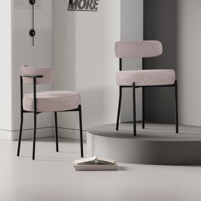 Boucle Dining Chairs Set of 4, Upholstered Dining Chairs with Black Metal Legs, Modern Dining Chair