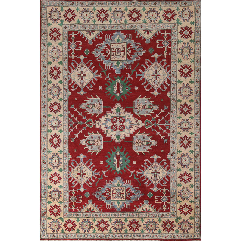 Tapis oriental géométrique rouge Kazak 10