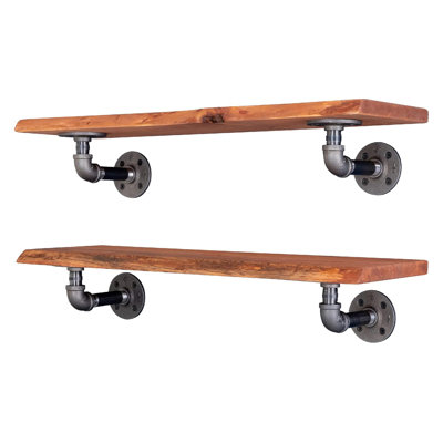 Tablette en bois Live Edge avec supports de tuyaux industriels - Tablette flottante en cèdre Sunset