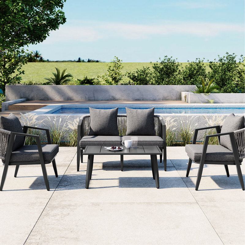 Ensemble de sièges d'extérieur en fer - 2 chaises simples, 1 chaise double et une table idéales pour le plaisir avec des coussins, des chaises simples et un salon doux inclus
