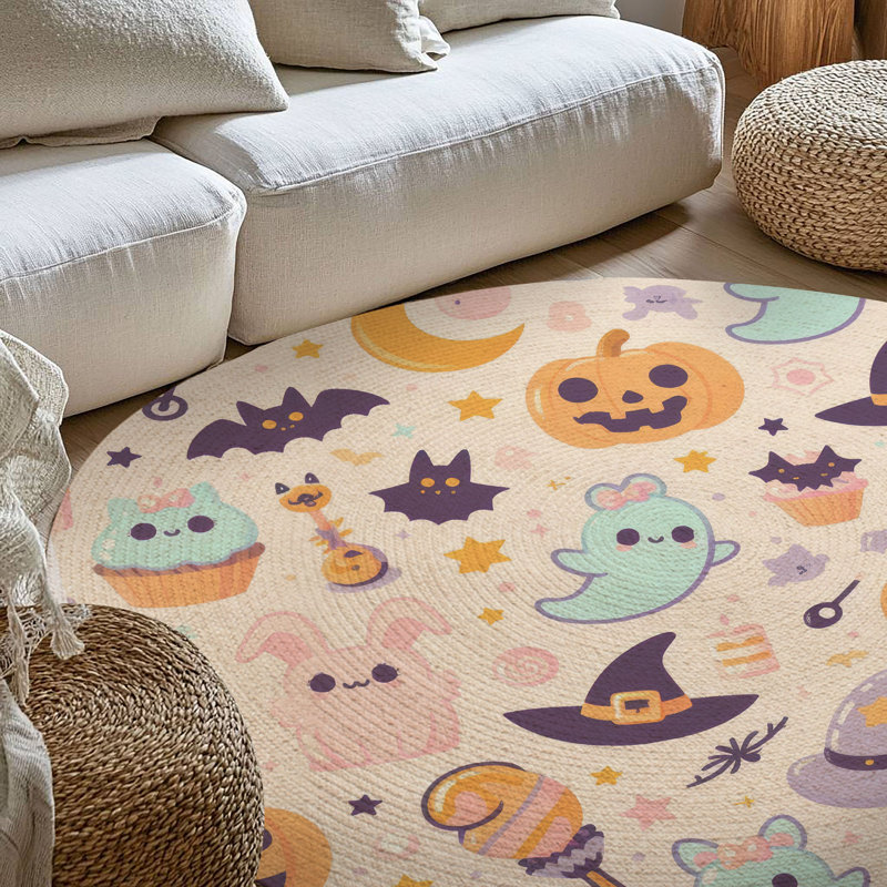 Tapis tressé à charme squelette pâle, Rond 5 pi