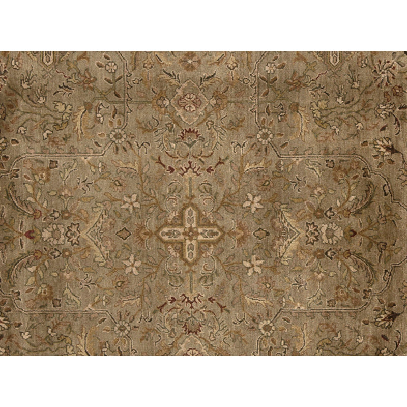 Hand Knotted Wool Area Rug in Olive Green And Gold