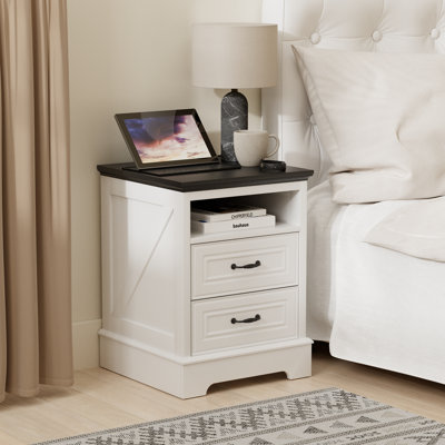 Modern Nightstand with charging station,suitable for Bedrooms, Living rooms and Offices,White