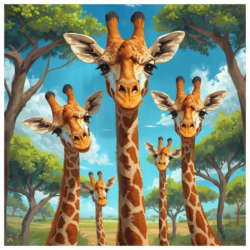 Ensemble de rideaux de douche Group Of Giraffes, L 70 po x H 72 po