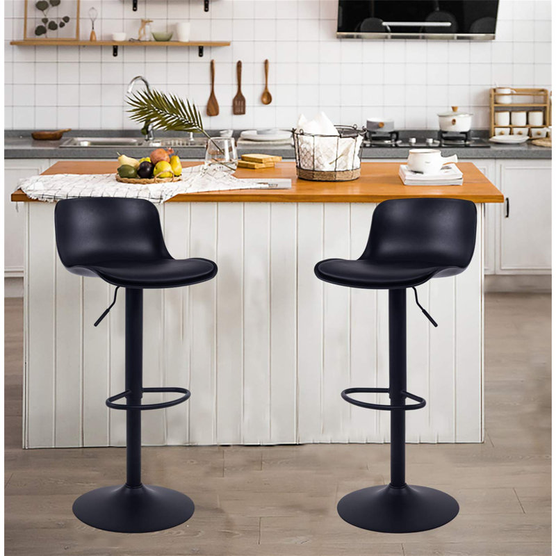 Furniture Modern Design Barstools With Adjustable Height And 360 Rotation,Ergonomic Streamlined Polypropylene High Bar Stools For Bar Counter, Kitchen And Home (Set Of 2, Black)