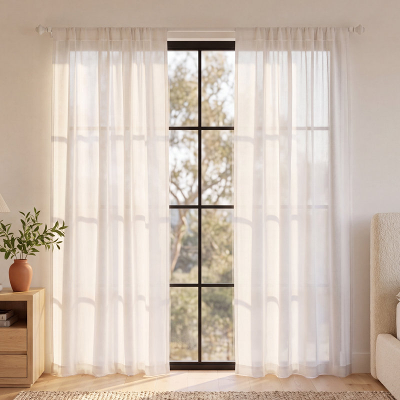 Solano Linen Semi Sheer Curtain Single Panel, 50" W x 84" L, Winter White