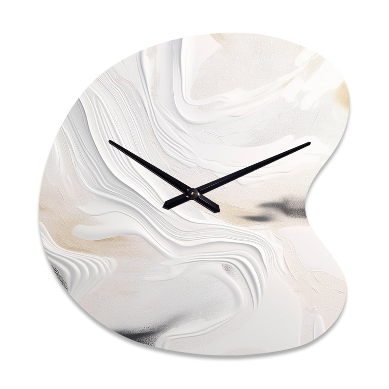 Horloge murale de forme unique en métal blanc et doré ondulé de pierre - horloge murale moderne, Grand