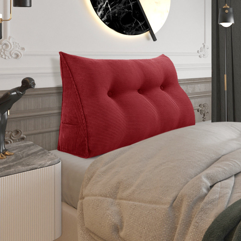 Sit-up Back Comfort 100% Cotton Corduroy Backrest Bed Back Support Headboard Wedge Reading Pillow Compression, Red, Twin