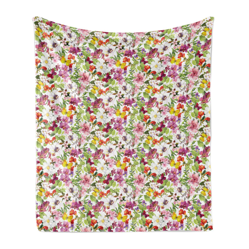 Hand Woven Throw Blanket, 70" x 90", Reseda Green/Pale Coffee Floral