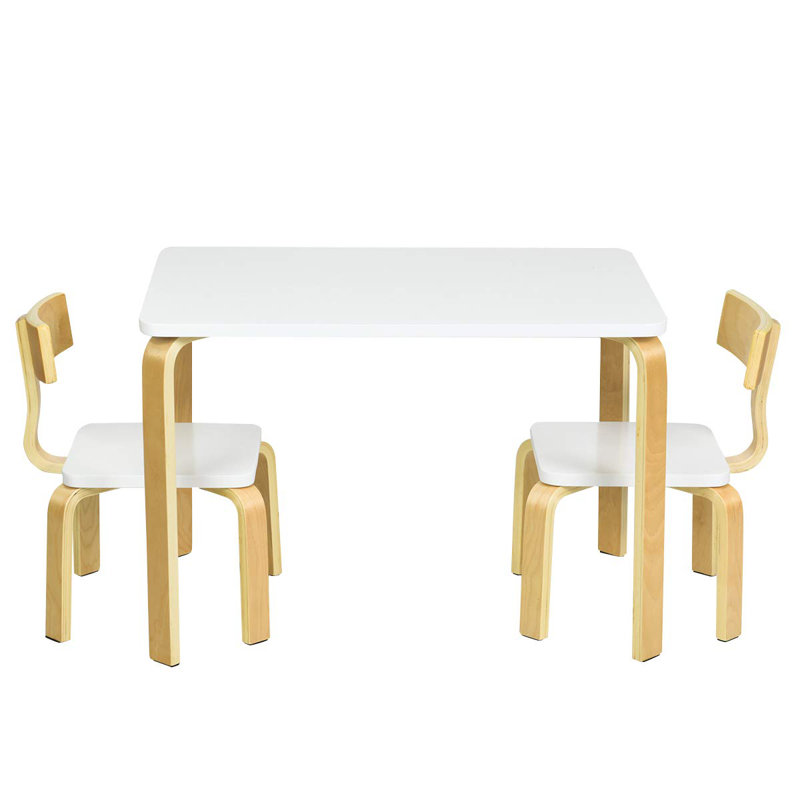 Seacliff Kids Solid Wood Rectangular Play Or Activity Table and Chair Set, White/Natural