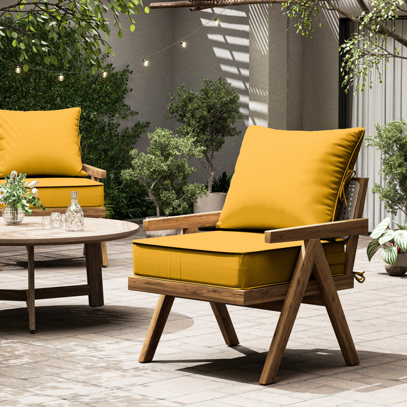 Outdoor Deep Seating Cushion Set Indoor And Outdoor Seat / Back Cushion, Yellow, 22" W x 22" D