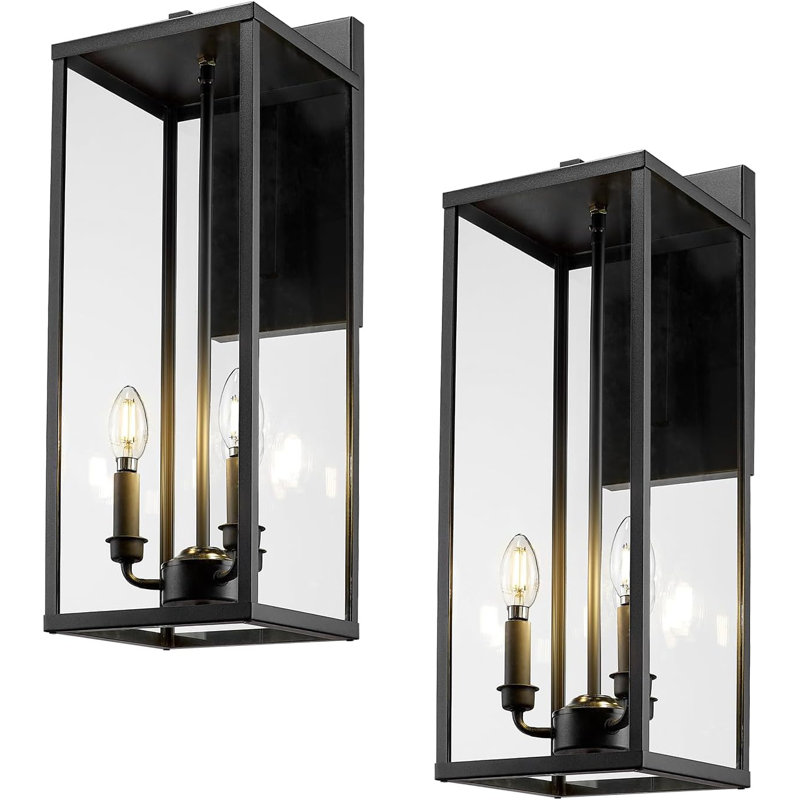 Outdoor Wall Light, 24 Inch Modern Exterior Wall Sconce With Clear Glass, Weather Resistant Outside Lights For House,Front Porch, Patio,Entryway(Oil Rubbed Bronze)(Set Of 2)