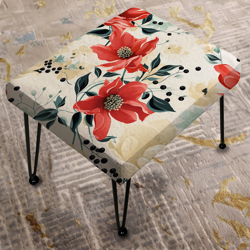 Rouge et noir Poinsettia Symphony Bliss - Repose-pieds rectangulaire abstrait