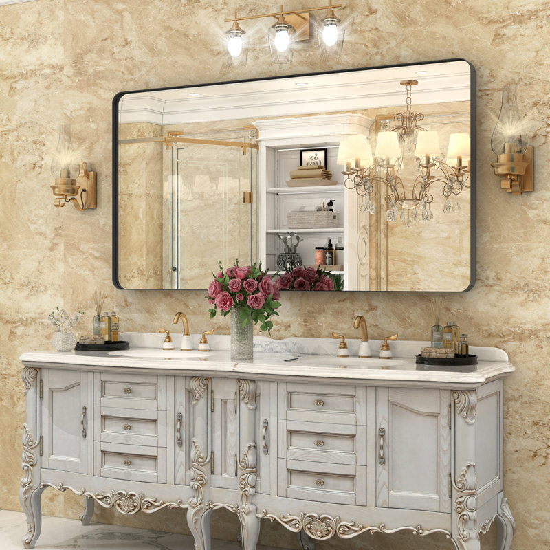 Miroir de salle de bain mural Premium Premium, 30 po x 55 po, Noir mat, Rectangulaire