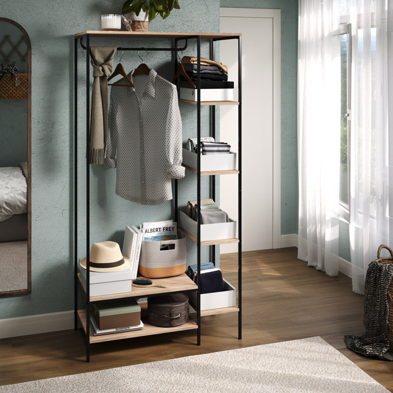 Tamiah Modern Open Wardrobe, Hanging Rail & Shelves
