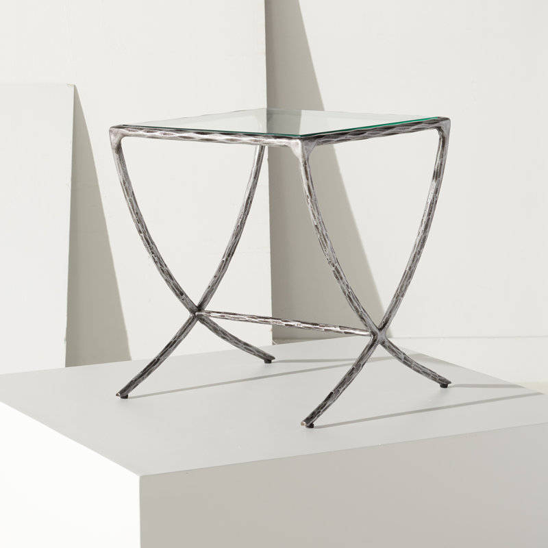 Glass End Table, Silver
