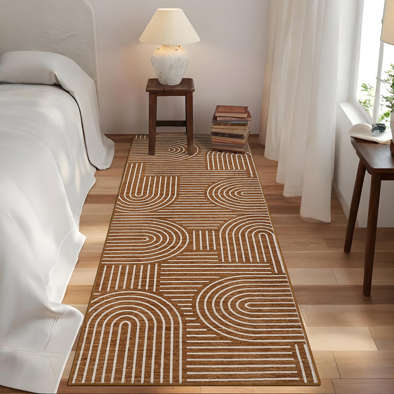 Washable Runner Rug 2x6 Modern Abstract Hallway Runner Non Slip Foldable Entryway Rug Non Shedding Mat for Kitchen Laundry Camel