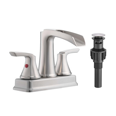 Bathroom Faucet - 4 Inch Centerset Waterfall Faucet With 2 Handles, 360 Degree Swivel Spout, 3 Hole Sink, Pop Up Drain